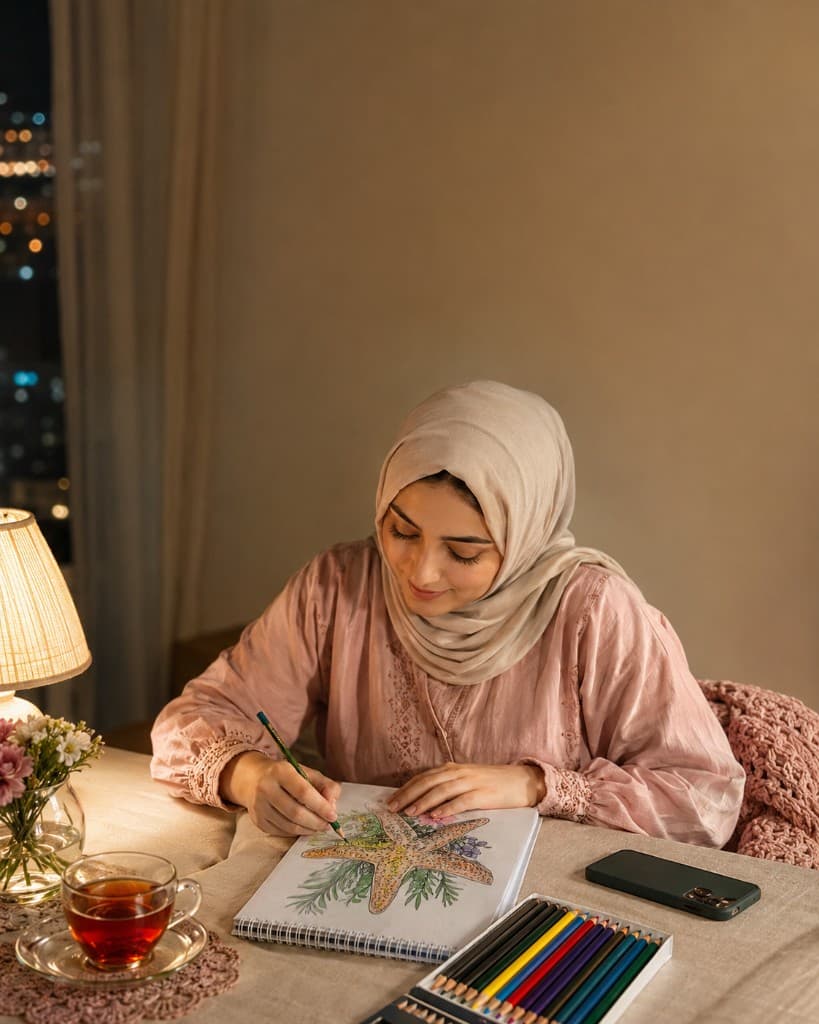 تلوين هادئ بالليل مع باقة لوّني هدوءك