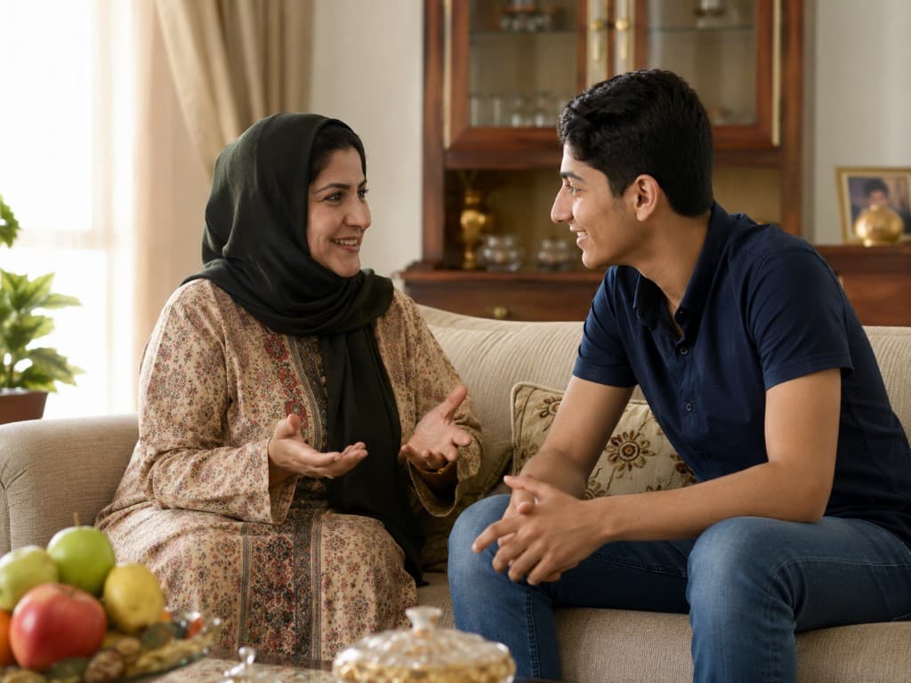 أم وابنها في حوار ودّي — علاقة أقرب وخطوة واضحة