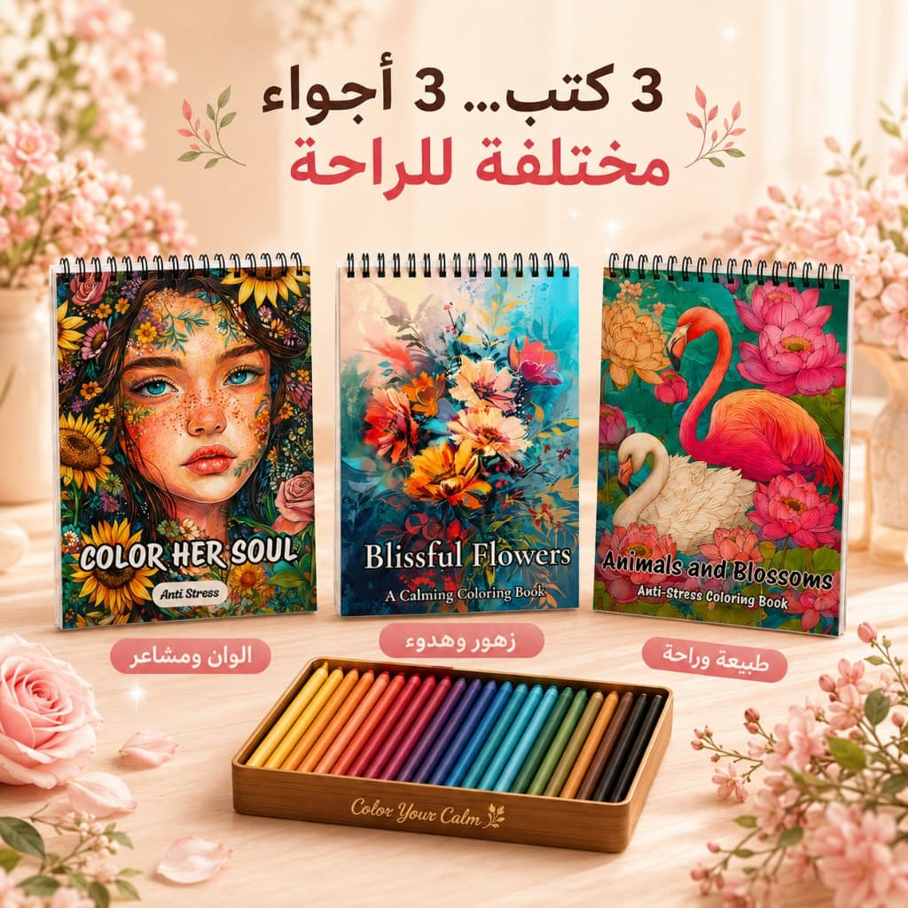 ثلاثة كتب تلوين للكبار من باقة بلسم السكينة
